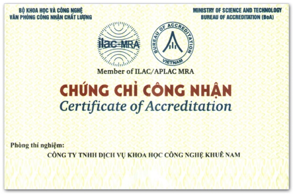 Chứng nhận ISO/IEC 117025:2017 - Kiểm Nghiệm Khuê Nam - Công Ty TNHH Dịch Vụ Khoa Học Công Nghệ Khuê Nam